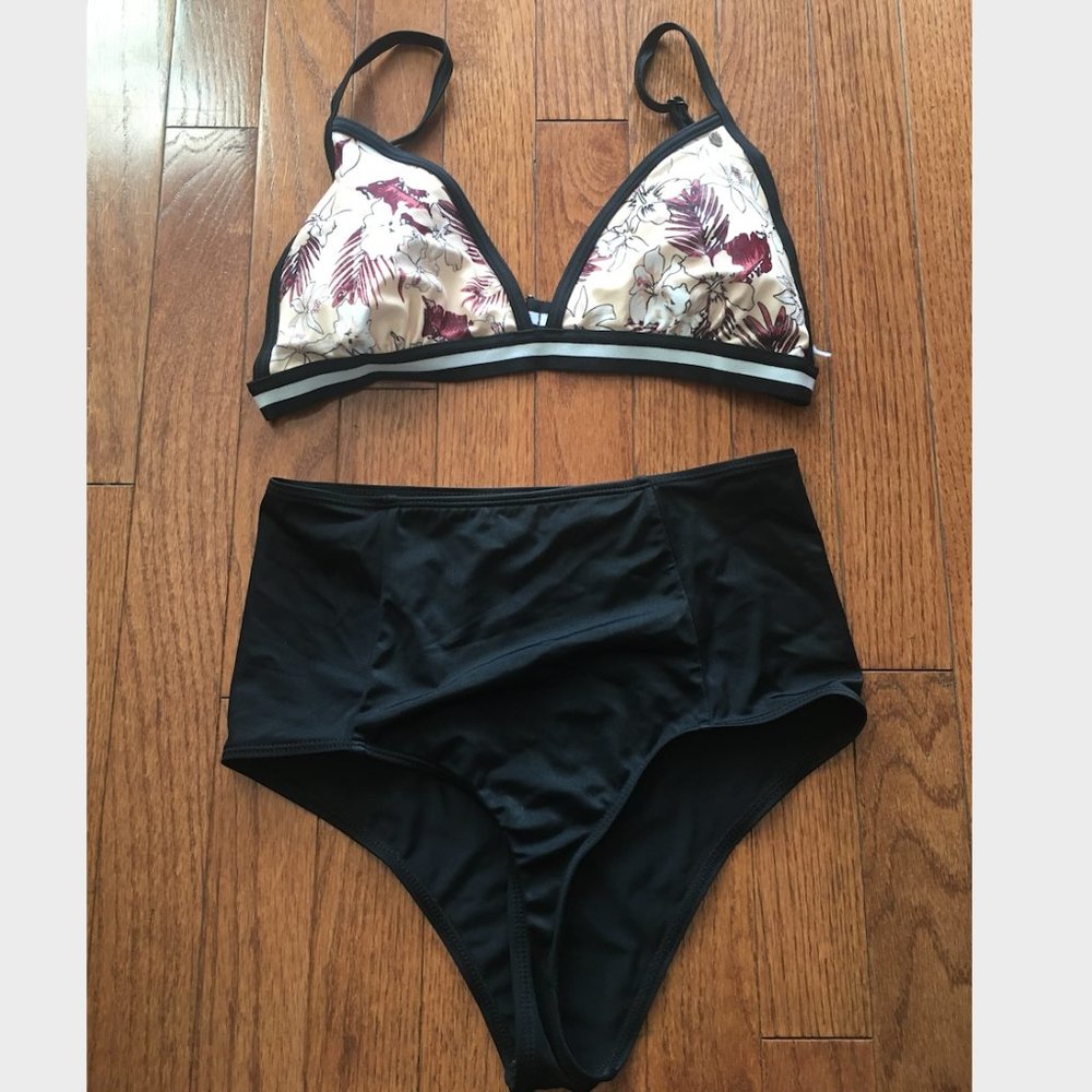 Black and Floral Eve Swim Suit